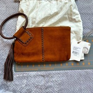 NEW Hobo International Caramel Nubuck Suede Wristlet Clutch